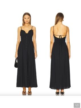 SNDYS Black Button-Front Maxi Sundress lined